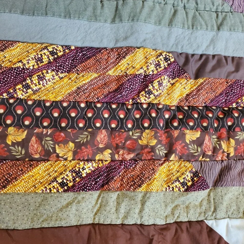 Handmade Jelly Roll Fall Autumn Leaf‎ Quilt Brown Orange NEEDS REPAIR 62x48